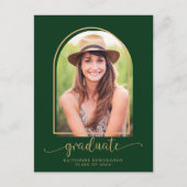 アーチモダングリーン金ゴールド写真卒業パーティー 案内ポストカード (正面)