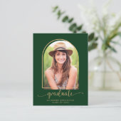 アーチモダングリーン金ゴールド写真卒業パーティー 案内ポストカード (スタンド正面)