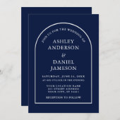 アーチモダンスタイリッシュブルー結婚式招待状 招待状 (正面/裏面)