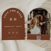 アーチモダンテラコッタ結婚式の日付カードを保存 招待状