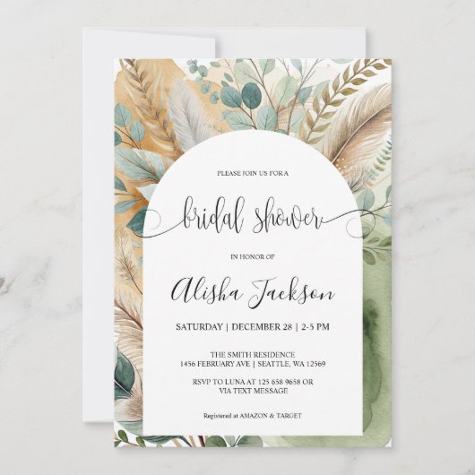 アーチモダンテラコッタ&セージブライダルシャワー 招待状 (正面)