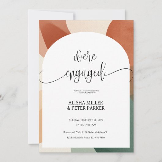 アーチモダンテラコッタ&セージ婚約パーティ セーブザデート (正面)