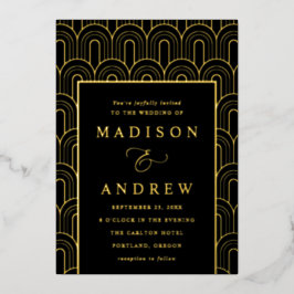 アーチモダンデコブラックと金ゴールドズ結婚 箔招待状