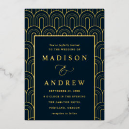 アーチモダンデコ海軍と金ゴールド結婚ズ 箔招待状