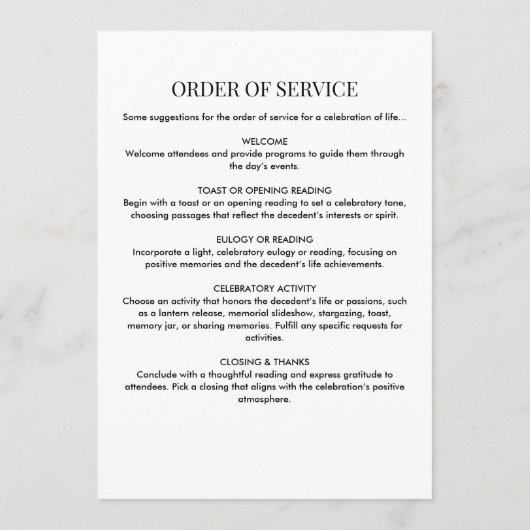 アーチモダント写真葬儀または追悼式 プログラム (裏面)