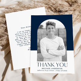 アーチモダンネイビーカラーブロック写真卒業 サンキューカード