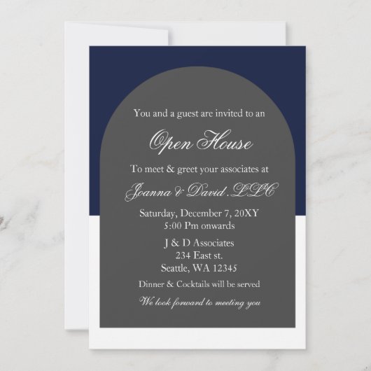 アーチモダンネイビービジネス企業のパーティー 招待状 (正面)