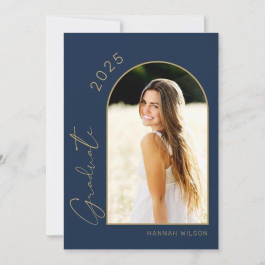 アーチモダンネイビーブルー卒業パーティー 招待状 (正面)