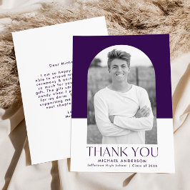 アーチモダンパープルカラーブロックフォト卒業 サンキューカード