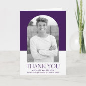 アーチモダンパープルカラーブロックフォト卒業 サンキューカード (正面)