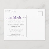 アーチモダンパープル金ゴールド写真卒業 案内ポストカード (裏面)