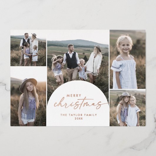 アーチモダンフォイル数々のフォトファミリーニュースクリスマス 箔シーズンカード (正面)