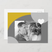 アーチモダンフォトイエローグレー日付を保存 ポストカード (正面/裏面)