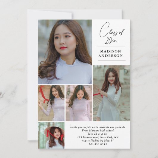 アーチモダンフォトコラージュ卒業招待状 招待状 (裏面)