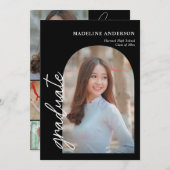 アーチモダンフォトコラージュ黒卒業 招待状 (正面/裏面)