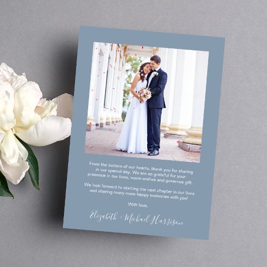 アーチモダンフォトダスティブルー結婚ズ サンキューカード