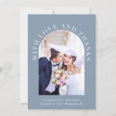 アーチモダンフォトダスティブルー結婚ズ サンキューカード (正面)