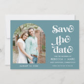 アーチモダンフォトティール(緑がかった色)ウェディング日付を保存 セーブザデート (正面)