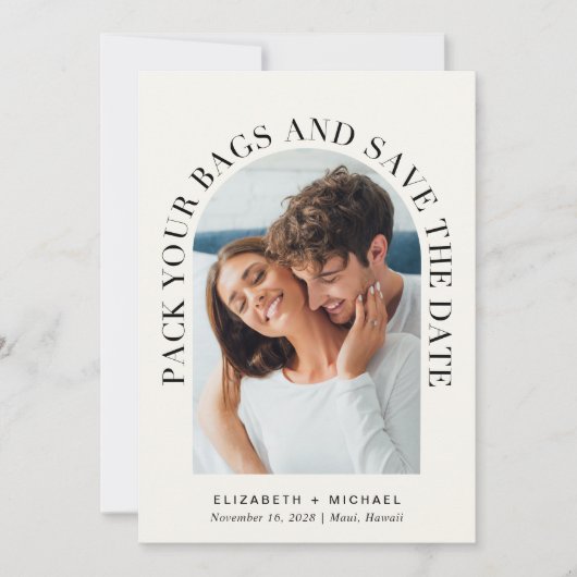 アーチモダンフォトデスティネーションクリーム結婚ズ セーブザデート (正面)