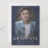 アーチモダンフォトネイビーブルーボーイ卒業 招待状 (正面)