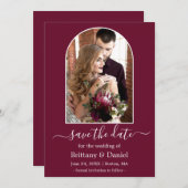 アーチモダンフォトフレームバーガンディ セーブザデート (正面/裏面)