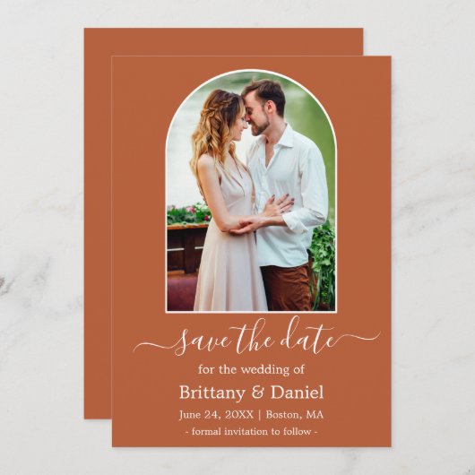 アーチモダンフォトフレーム燃えオレンジ セーブザデート (正面/裏面)