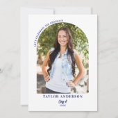 アーチモダンフォトブルーエレガント卒業式パーティー 招待状 (正面)