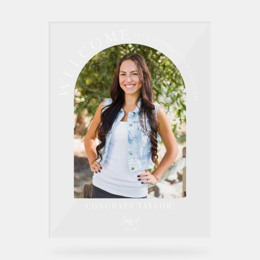 アーチモダンフォト卒業エレガントパーティーへようこそ アクリルサイン (正面)