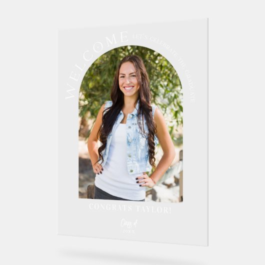 アーチモダンフォト卒業エレガントパーティーへようこそ アクリルサイン (傾斜)