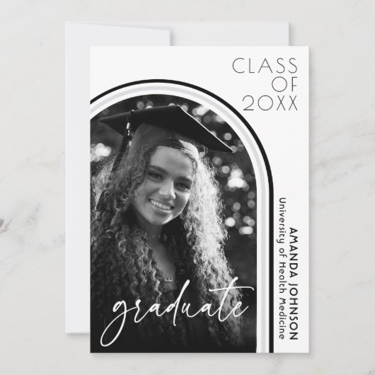 アーチモダンフォト白黒ナース卒業 招待状 (正面)