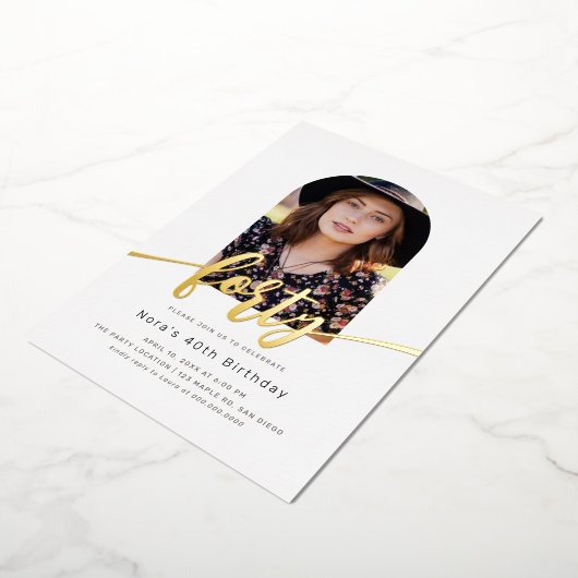 アーチモダンフォト40thバースデーフォイル招待状 箔招待状 (回転した状態)