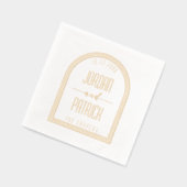 アーチモダンフパーソナライズされたレーム名結婚と日付 箔ナプキン (左)