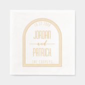 アーチモダンフパーソナライズされたレーム名結婚と日付 箔ナプキン (正面)