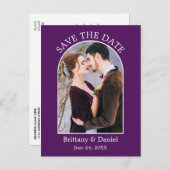 アーチモダンフレーム写真パープル日付を保存 ポストカード (正面/裏面)