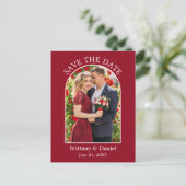 アーチモダンフレーム写真Red日付の保存 ポストカード (スタンド正面)