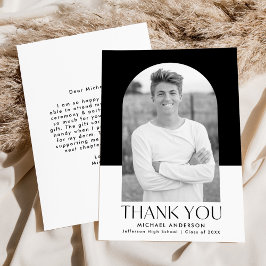 アーチモダンブラックとホワイトカラーブロックの卒業 サンキューカード