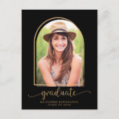 アーチモダンブラック金ゴールド写真卒業 案内ポストカード (正面)