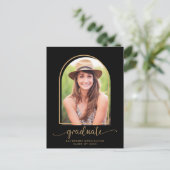 アーチモダンブラック金ゴールド写真卒業 案内ポストカード (スタンド正面)