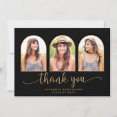 アーチモダンブラック金ゴールド3写真卒業 サンキューカード (正面)