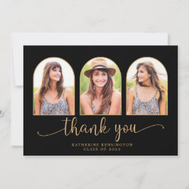アーチモダンブラック金ゴールド3写真卒業 サンキューカード