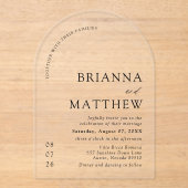 アーチモダンブラック&ホワイトミニマル結婚リスト アクリル招待状 (正面)