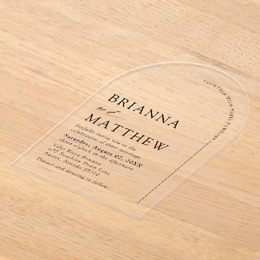 アーチモダンブラック&ホワイトミニマル結婚リスト アクリル招待状 (レイダウン)