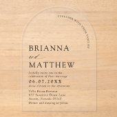 アーチモダンブラック&ホワイトミニマル結婚リスト アクリル招待状 (正面)