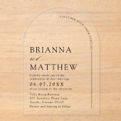 アーチモダンブラック&ホワイトミニマル結婚リスト アクリル招待状 (正面)