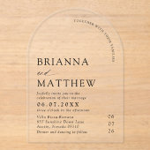 アーチモダンブラック&ホワイトミニマル結婚リスト アクリル招待状 (正面)