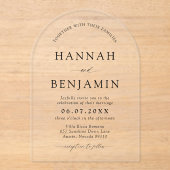 アーチモダンブラック&ホワイトミニマル結婚リスト アクリル招待状 (正面)