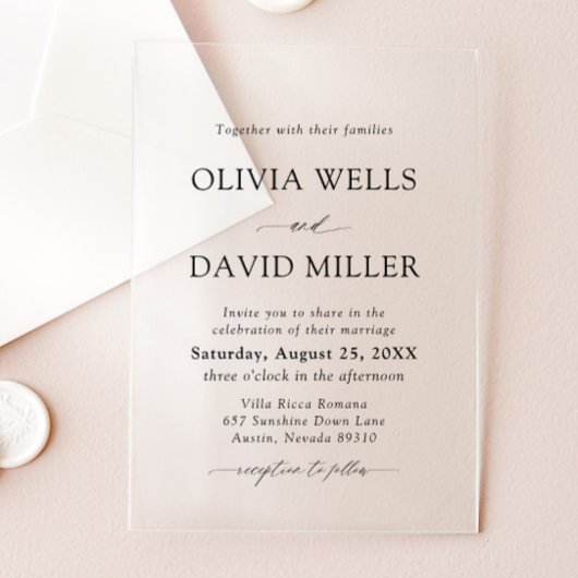 アーチモダンブラック&ホワイトミニマル結婚リスト アクリル招待状