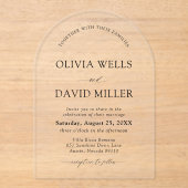 アーチモダンブラック&ホワイトミニマル結婚リスト アクリル招待状 (正面)