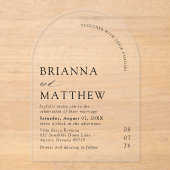 アーチモダンブラック&ホワイトミニマル結婚リスト アクリル招待状 (正面)