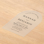 アーチモダンブラック&ホワイトミニマル結婚リスト アクリル招待状 (レイダウン)